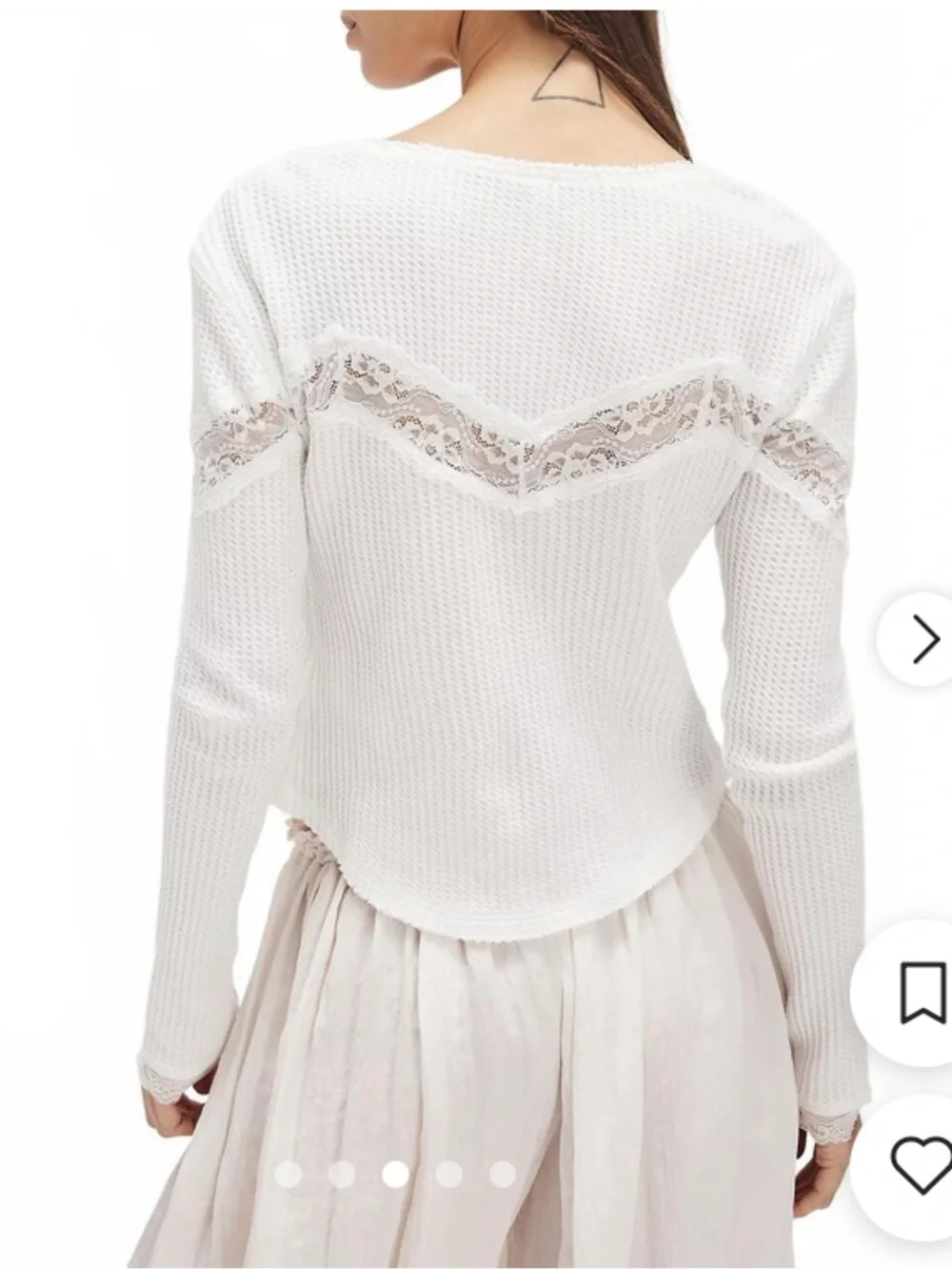 Free People White Lace-Trim Waffle Knit Cardigan
